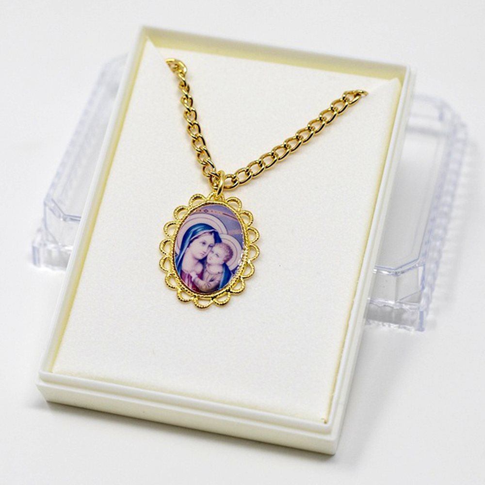 Mother and Child pendant gold colour chain 18"