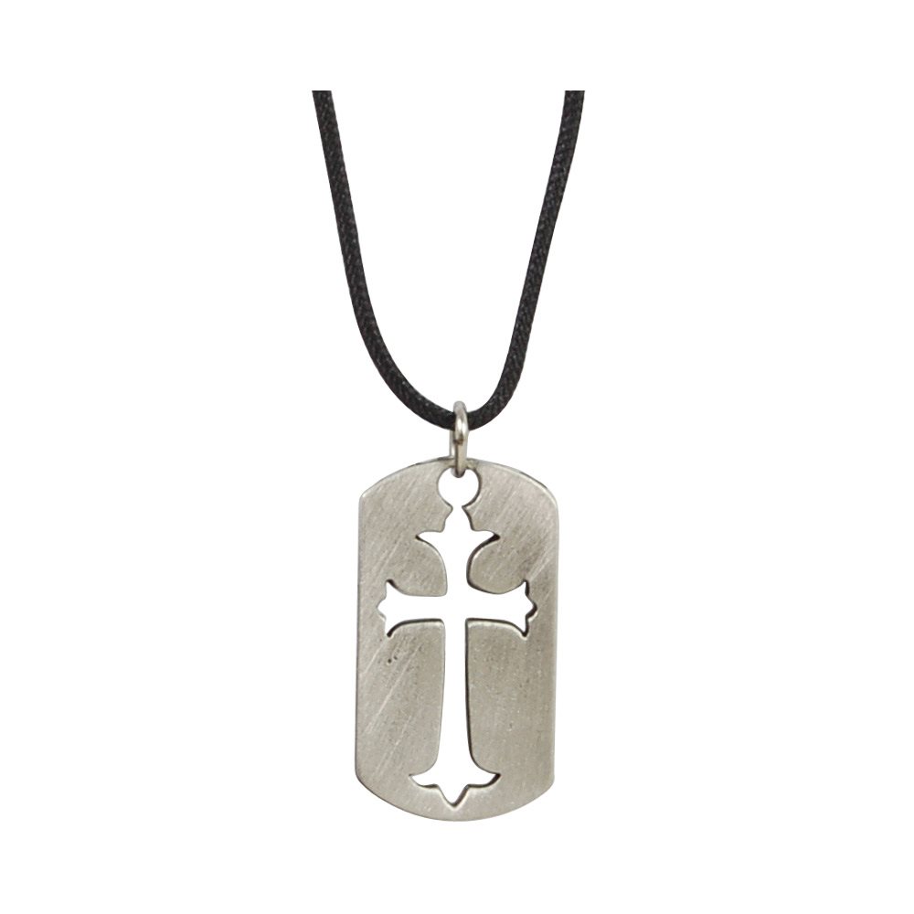Adj. Leather Necklace, Engraved Pwtr Cross, 28"