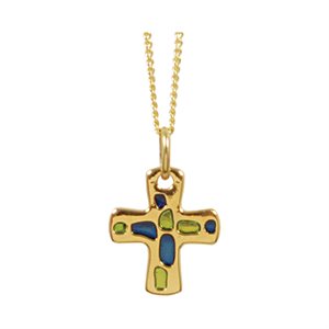 Boxed Pendant, Golden-Plated & Green Cross, 18"
