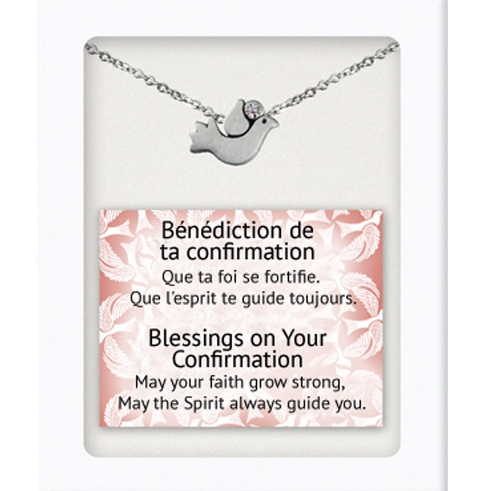 Pendentif Confirmation colombe avec pierre crystal