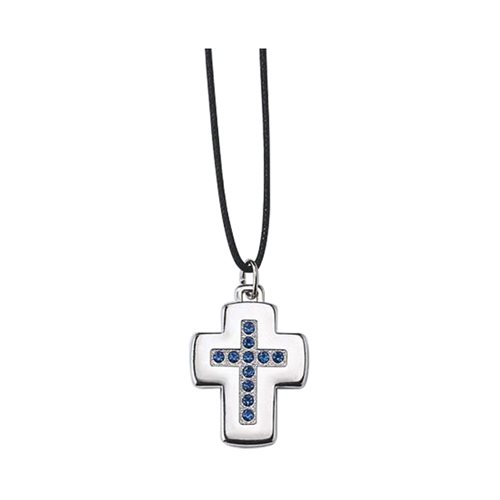 Pendentif croix avec cristaux de Swarovski bleus