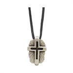 Adj. Leather Necklace, Pewter Cross, 24"