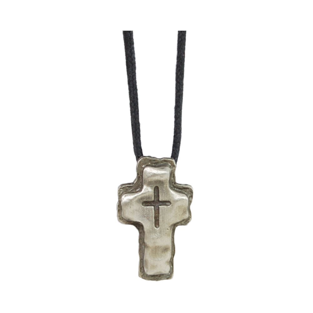 Adj. Leather Nckl, Embossed Pewter Cross, 24"