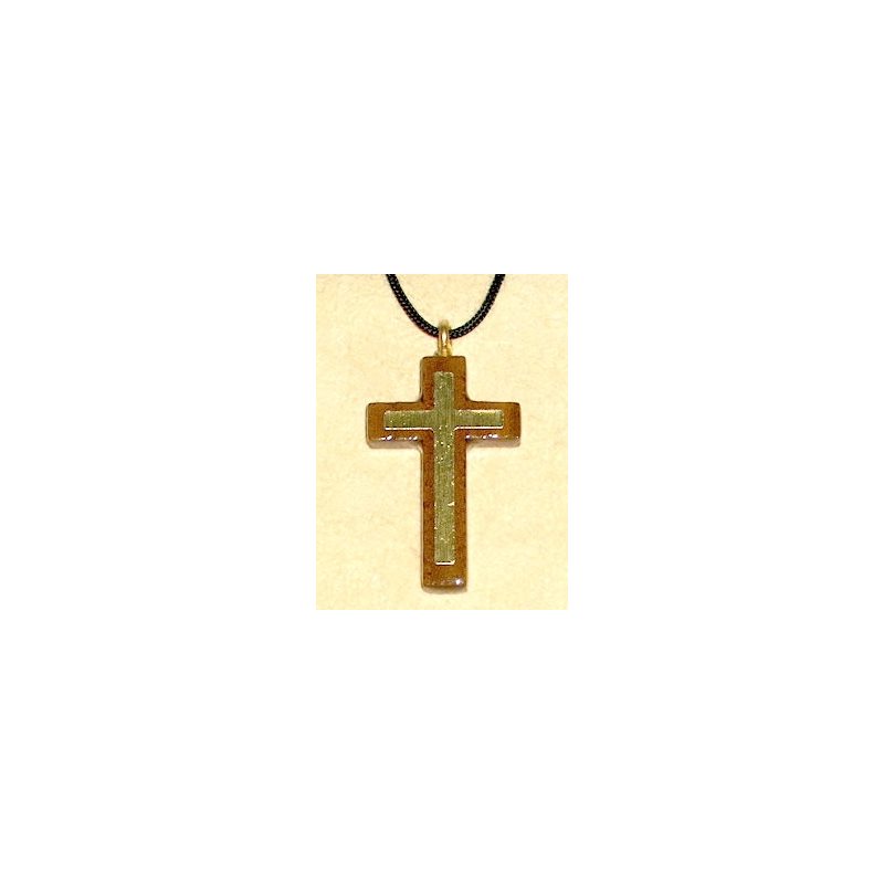 Varnished Walnut Wood Cross & Rope Pendant, 1.5" (3.8 cm)