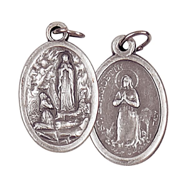Médaille Lourdes et Sainte Bernadette, métal oxydé / un