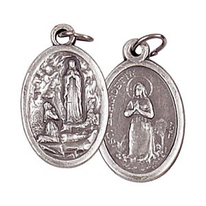 ''Lourdes & St. Bernadette'' Oxidized Medal / ea