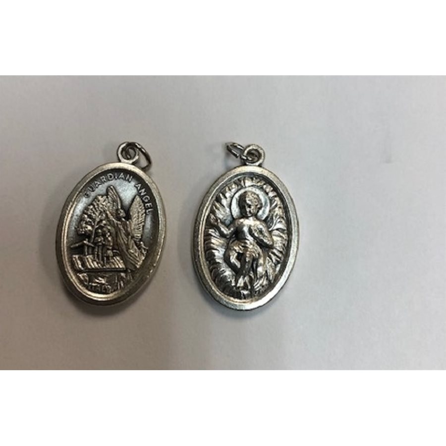 Gardian Angel & Infant Jesus Oxidized Medal, 7 / 8" / ea