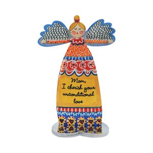 Figurine d'ange, base en coeur, «Mom», 12,7cm, Anglais