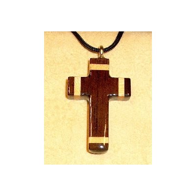 Pendentif croix & corde en érable & noyer, 1.5" (3.8 cm)