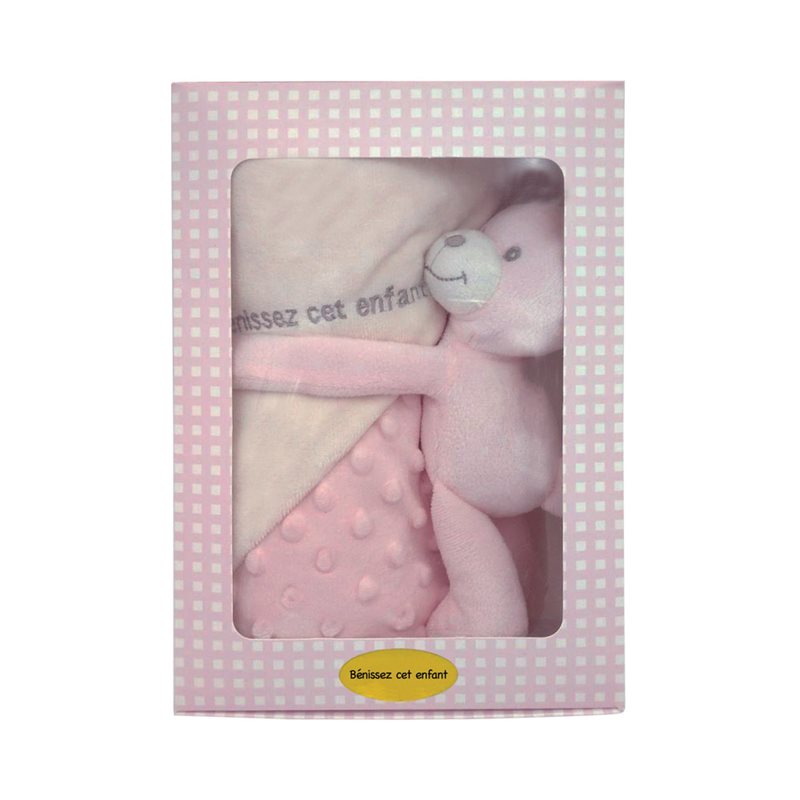 Ourson plush rose avec serviette de bain, Français