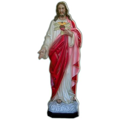 Sacred Heart of Jesus Color Fiberglass Outdoor Statue, 71"