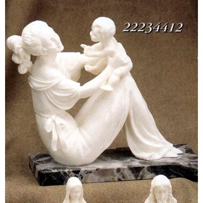 Statue Madonne et enfant 6" (15 cm) poudre de marbre blanche