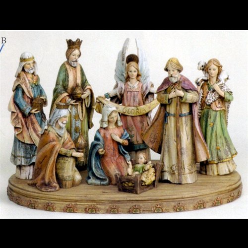 Nativité 10" (25.5 cm) Ht. sur base en résine / 9 mcx