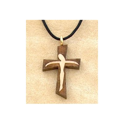 Varnished Maple Wood Cross & Rope Pendant, 1 1 / 8" (2.9 cm)