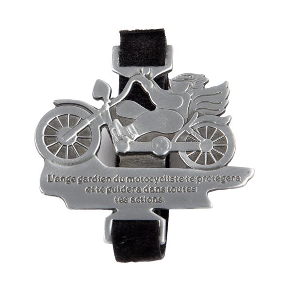 Agrafe pare-soleil « Ange motocycliste », étain, 5 cm, Franç