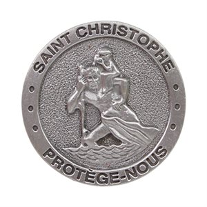 Agrafe pare-soleil « Saint Christophe », étain, Français