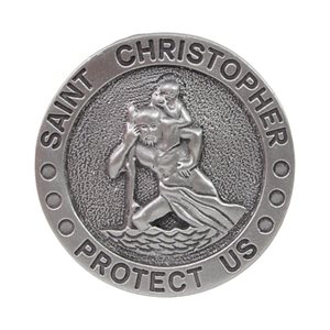 Agrafe pare-soleil « St. Christopher », étain, Anglais
