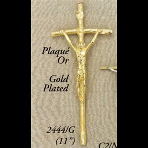 Gold Plated Metal Papal Crucifix, 11" (28 cm)