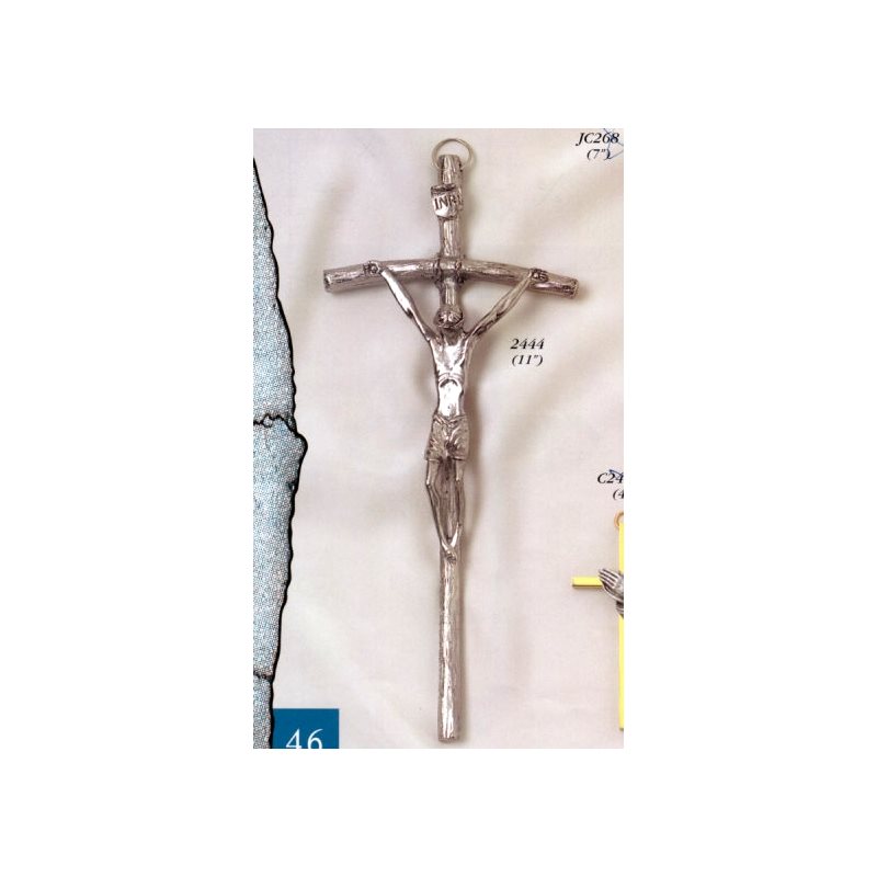 Silver Plated Metal Papal Crucifix, 11" (28 cm)