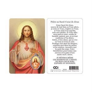 'Sacred Heart of Jesus'' Plastic Card & Medal, 3.3", French