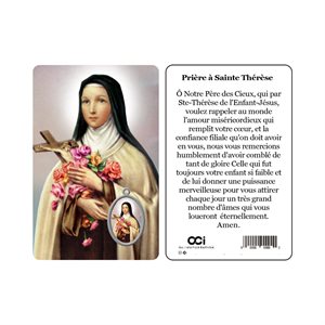 'Ste-Thérèse'' Plastic Card & Medal 3.3", French / ea