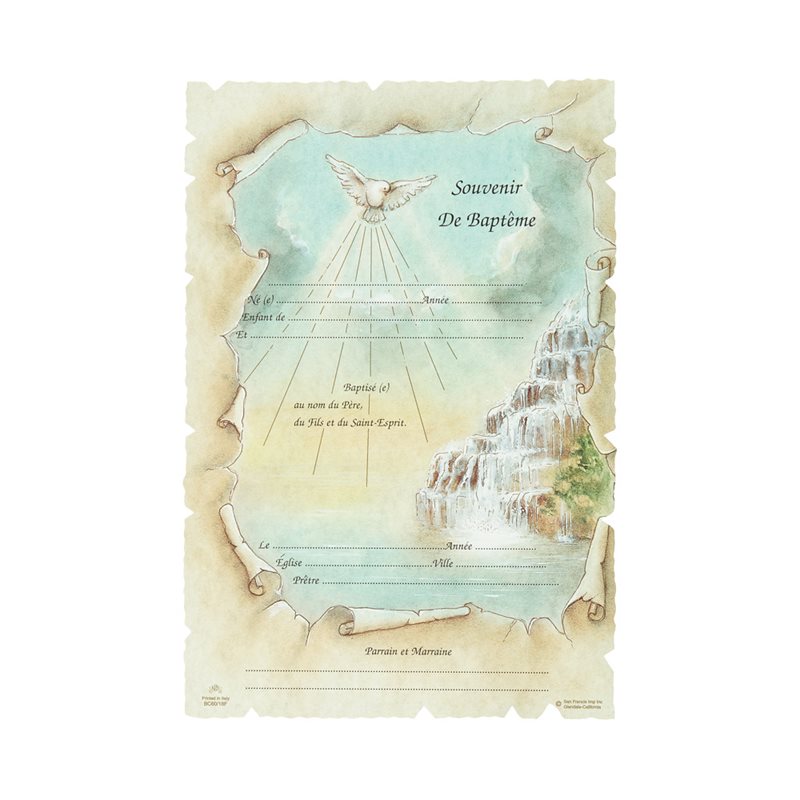 Coloured Baptism Certificates, 7" x 10¼", French / ea