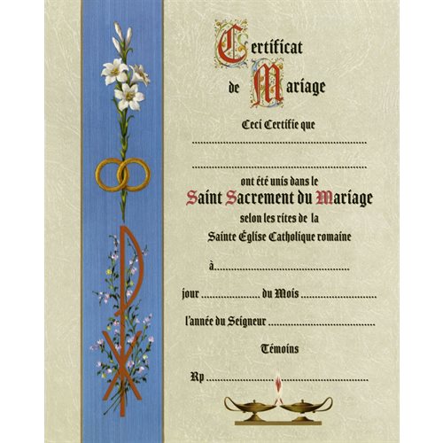 Certificat Mariage, couleur, 20 x 25.5 cm, Français / un