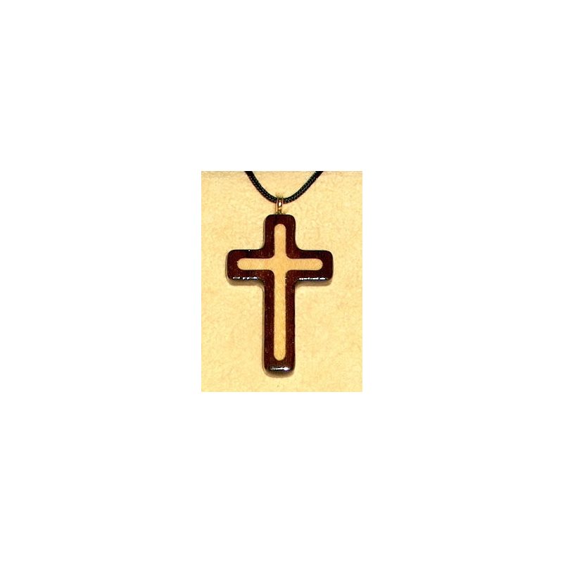 Pendentif croix & corde en érable & noyer, 1 5 / 8" (4.1 cm)
