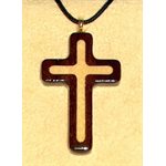 Varnished Walnut & Maple Wood Cross & Rope Pendant, 1 5 / 8"