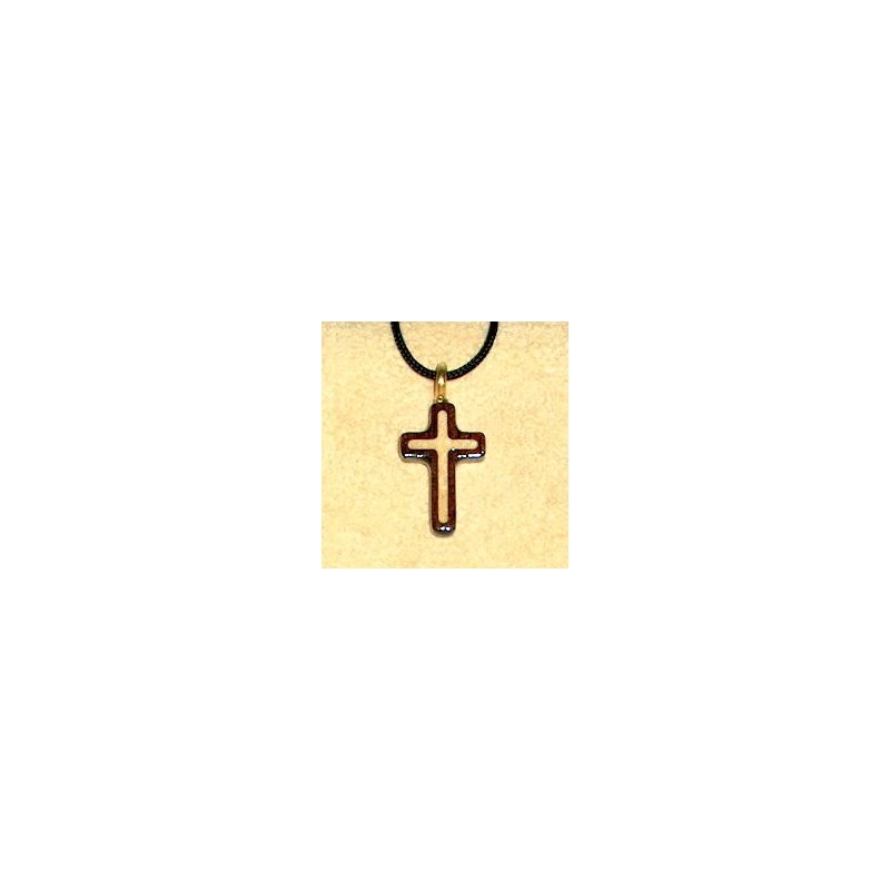 Varnished Walnut & Maple Wood Cross & Rope Pendant, 3 / 4"