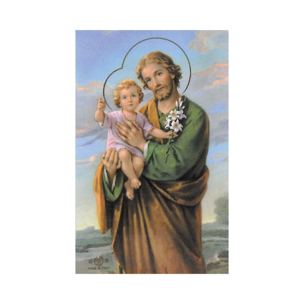 Laminated ''St. Joseph'' Prayers & Pict., 2 1 / 8 x 3 3 / 8", En