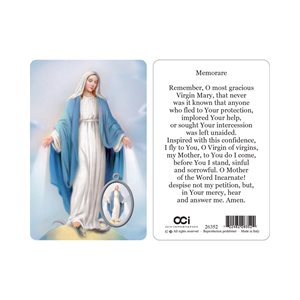 'Immaculate'' Picture, Prayer & Resin Medal, 3.3", English