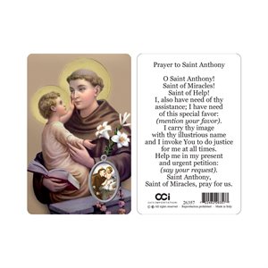 St. Anthony'' Picture, Prayer & Resin Medal, 3.3", English