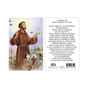 St. Francis'' Picture, Prayer & Resin Medal, 3.3", English