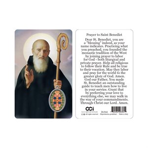 ''St. Benedict'' Picture, Prayer & Resin Medal, 3.3", Englis
