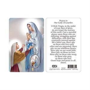 'Lourdes'' Picture, Prayer & Resin Medal, 3.3", English