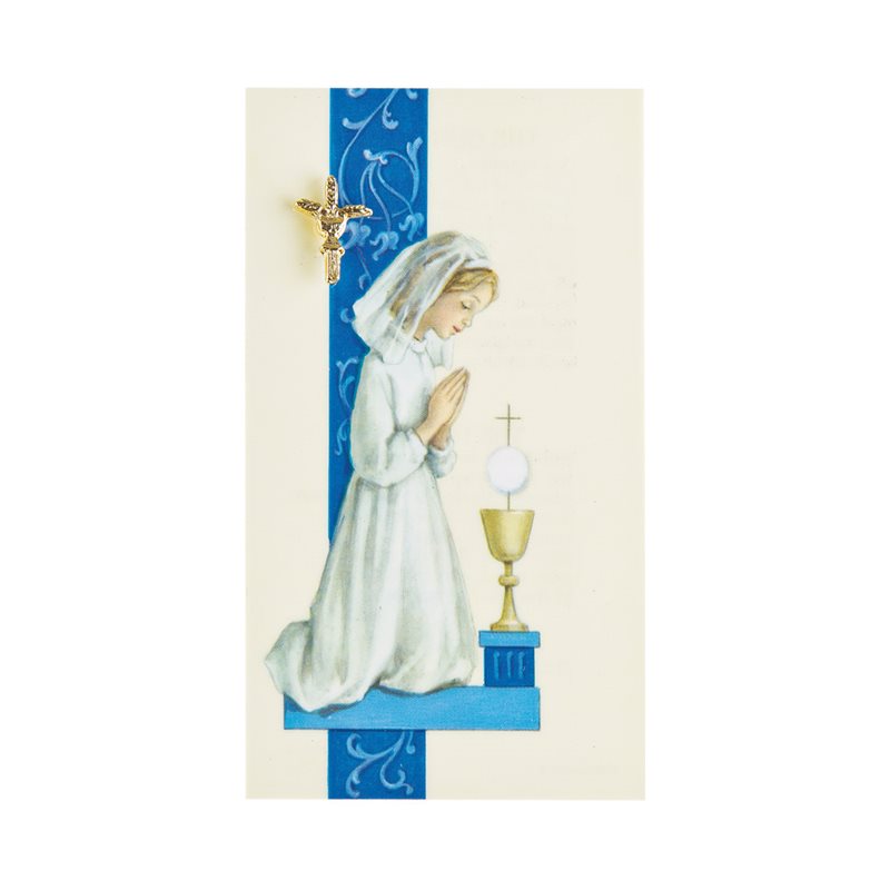 Image et Épinglette Communion pr fille, 6,5 x 10 cm, Ang.