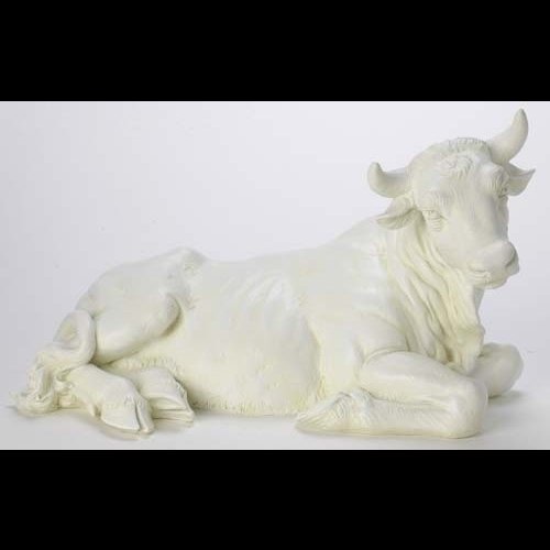 White Ox Figurine 22" (56 cm) Wide, Resin-stome mix