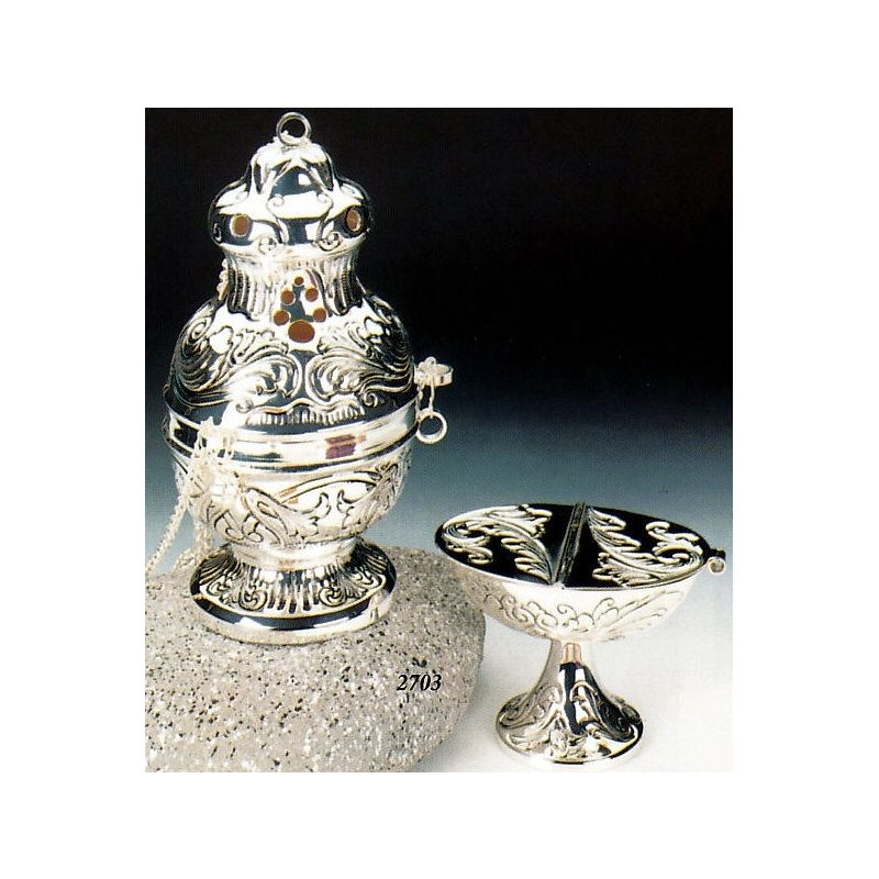 Silverplated Censer and Boat, 9" (23 cm) Ht.