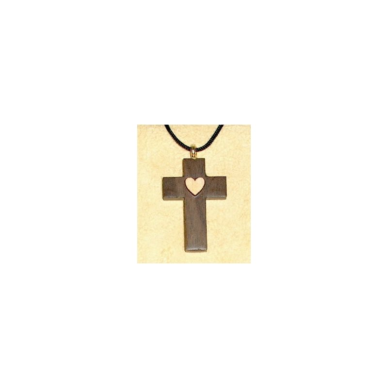 Pendentif croix & corde en érable & noyer, 1.5" (3.8 cm)