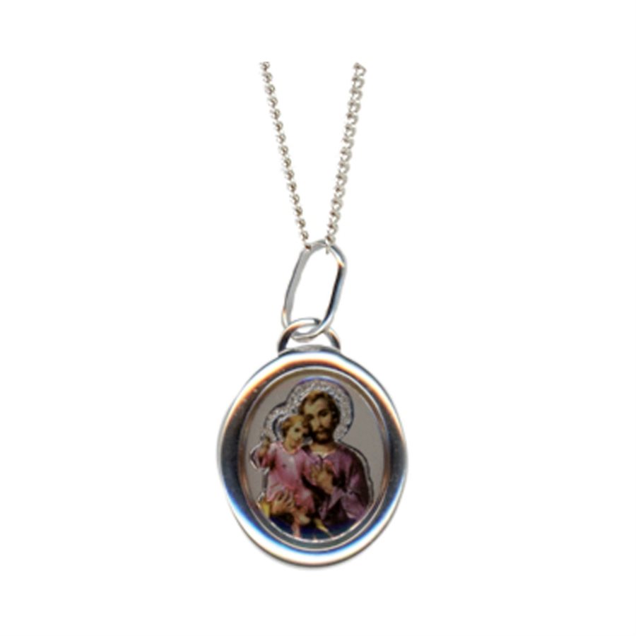 "St. Joseph" .925 Silver Pendant, Plated Chain, 18"