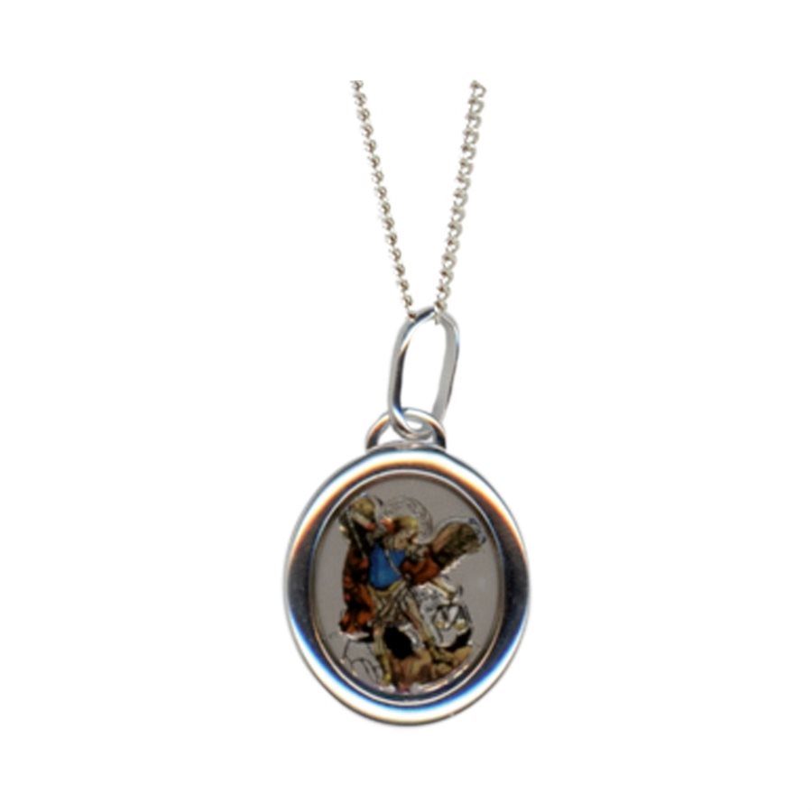 "St. Michael" .925 Silver Pendant, Plated Chain, 18"