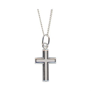 .925 Silver Pendant, Satin Cross, Plated Chain, 18"