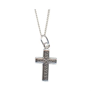 .925 Silver Pendant, Engrave Cross, Plated Chain, 18