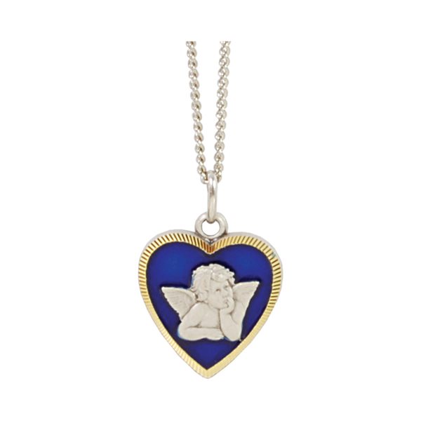 Boîte Pendentif arg., coeur bleu et ange arg., 46 cm