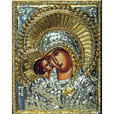 Icône Vierge et Enfant 4" (10 cm) en métal brillant