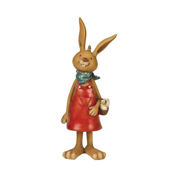 Lapin brun et rouge, résine, 7,6 x 19 cm