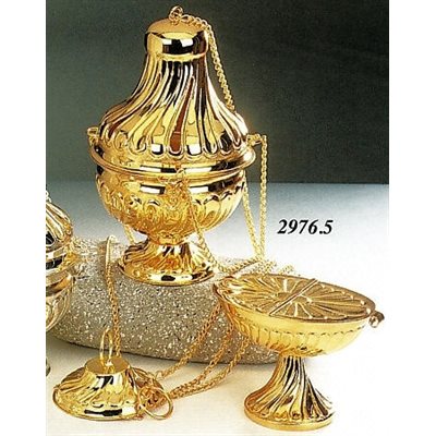 Encensoir et navette doré, 9" (23 cm) Ht.