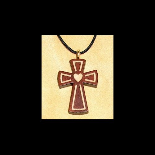 Pendentif croix & corde en érable & rubanne, 1.25" (3.2 cm)