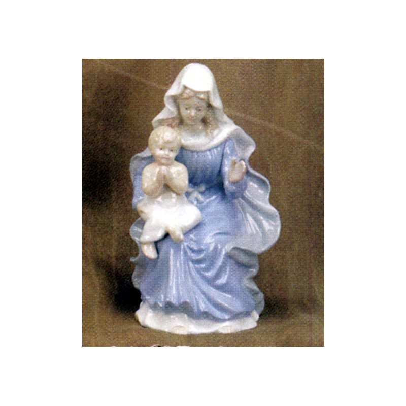 Electric Night Light Virgin & Child Colored Porcelain, 6.5"